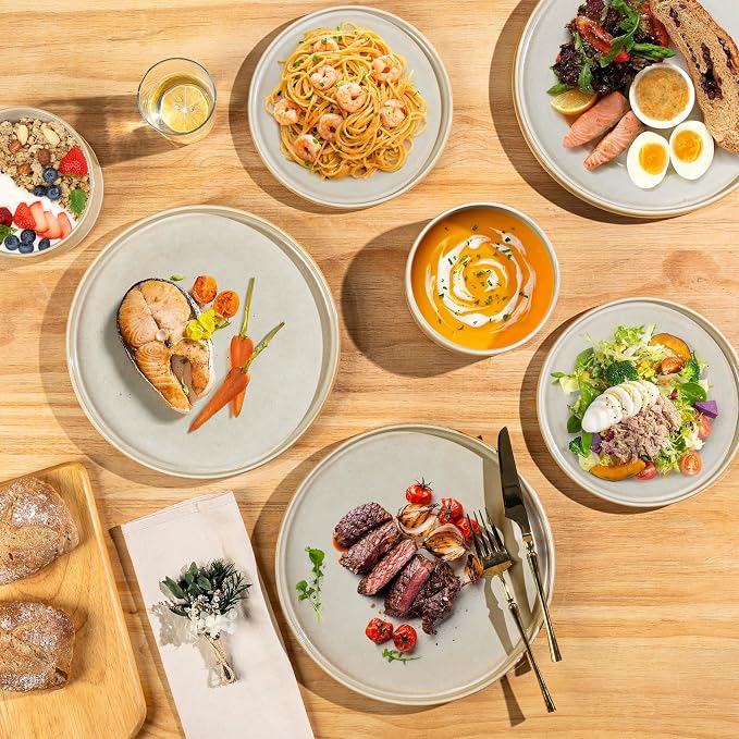 AmorArc Ceramic Dinnerware Sets for 6,18 Piece Plates and Bowls Sets Dishes | Stoneware Handmade Reactive Glaze Dishes Set | Highly Chip and Crack Resistant | Dishwasher & Microwave Safe