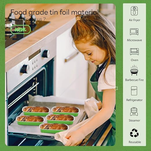 NPLUX Mini Loaf Pans with Lids, 50 Pack Green 6.8oz for Holiday Treats | Suitable for mini breads, tart portions, dips and sweets; works well for made-ahead dessert batches.