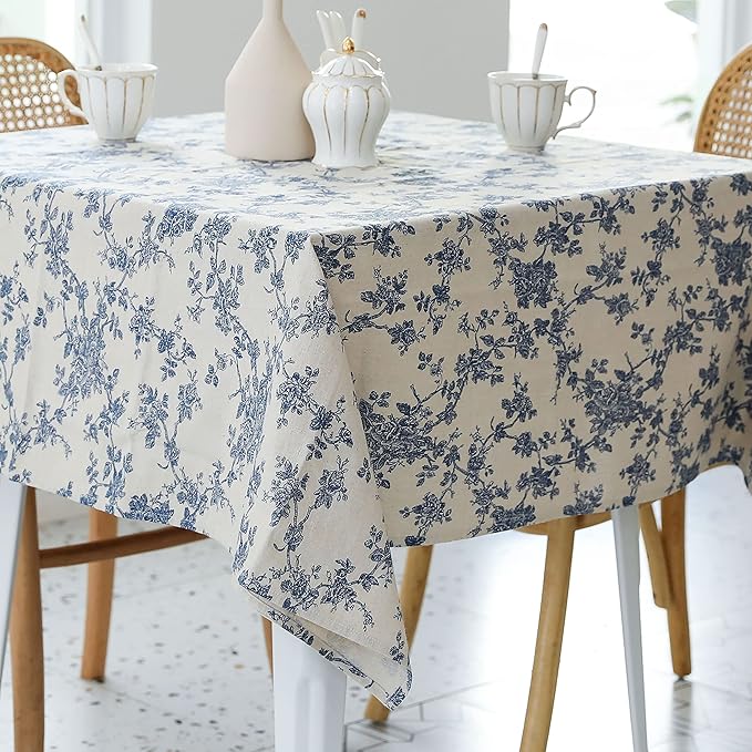 Pastoral Square Tablecloth - 52 x 52 Inch Table Cloth - Washable Table Cover with Dust-Proof Wrinkle Resistant for Restaurant, Picnic, Indoor and Outdoor Dining, Floral (Dark Blue)