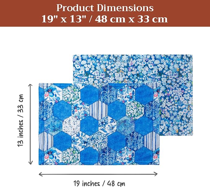 Maison d' Hermine Placemats Set of 4 Reusable 100% Cotton (13"x19") | Cloth Place Mats Washable Table Mats for Kitchen Dining Party Wedding Hotel Home Restaurant Spring Summer - Summer Blues