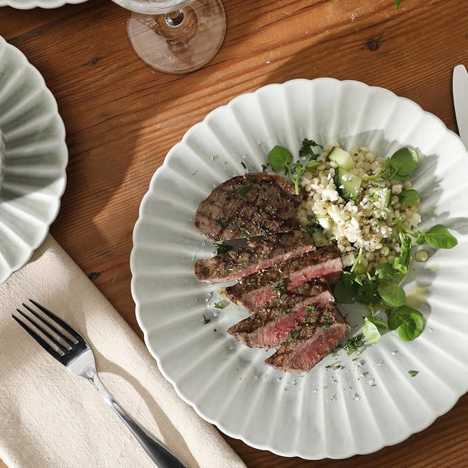 Gibson Elite Peach Orchard 12-Piece New Bone China Dinnerware Set Service for 4, Embossed Fluted Plates and Bowls, Dishwasher and Microwave Safe, Sage Green