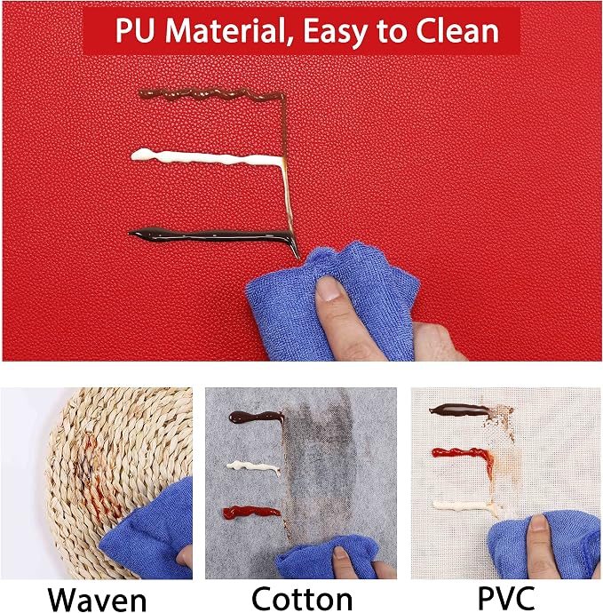 Jovono Wipeable Leather Table Mats, Waterproof Heat-Resistant, Easy to Clean, Set of 6, Red