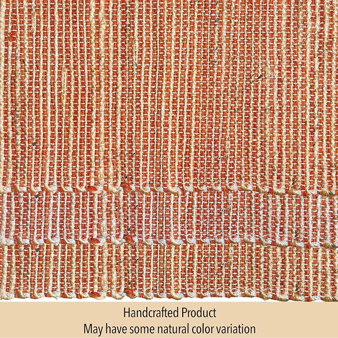 Natural Jute Table Runner 13x72 Inch – Vintage Boho Rustic Table Decor – Handwoven Table Runner in Natural Jute and Rust Orange – Farmhouse Dining or Console Table Accent