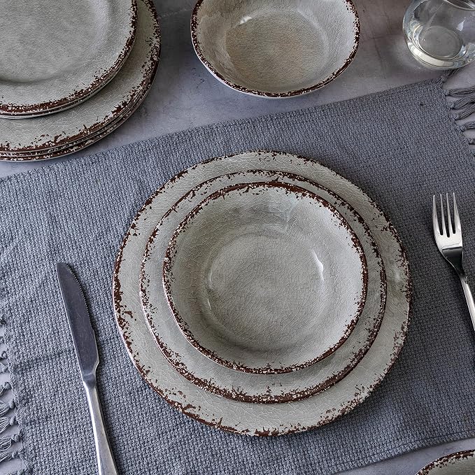 LEHAHA Melamine Crackled Rustic Serving Platter Set of 2, Farmhouse Large Rectangle Trays for Food, Entertaining and Party Use, 17.5"x 10", Grey