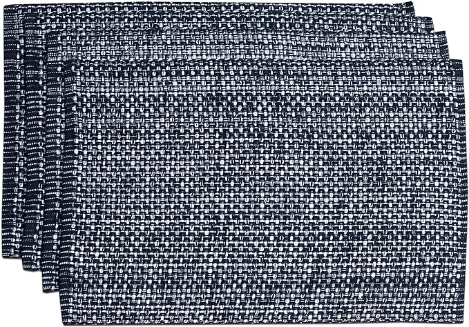 Sweet Home Collection 100% Cotton Placemats for Dining Room Rectangle Two Tone Woven Fabric 13" x 19" Soft Durable Table Mat Set, Set of 4, Navy