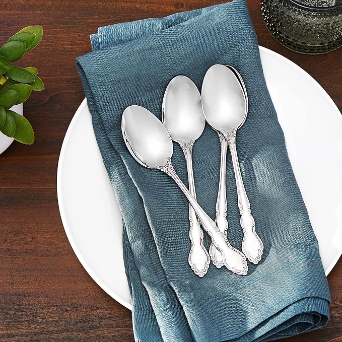 Oneida Dover Teaspoons Silverware Set for 4, Flatware | mirror finish, dishwasher safe | cutlery set for kitchen and dining, utensil set, kitchen gifts for women, heavy duty