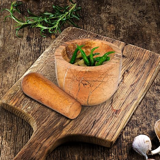 Mortar and Pestle, Made of Heavy Duty Polished Hard Stone, Natural Stone Grinder for Spices, Pastes, Herbs, Seasoning etc. (Bidasar)