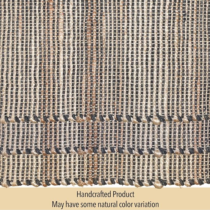 Natural Jute & Black Placemats, Set of 4 – Rustic Handmade Boho Table Mats, 13x19 Inch Dining Table Placemats for Kitchen, Everyday Meals, Holidays, Farmhouse or Modern Table Décor