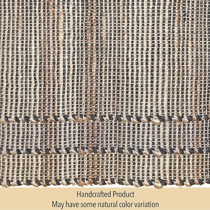 Natural Jute Table Runner 13x90 Inch – Vintage Boho Rustic Table Decor – Handwoven Table Runner in Natural Jute and Black – Farmhouse Dining or Console Table Accent