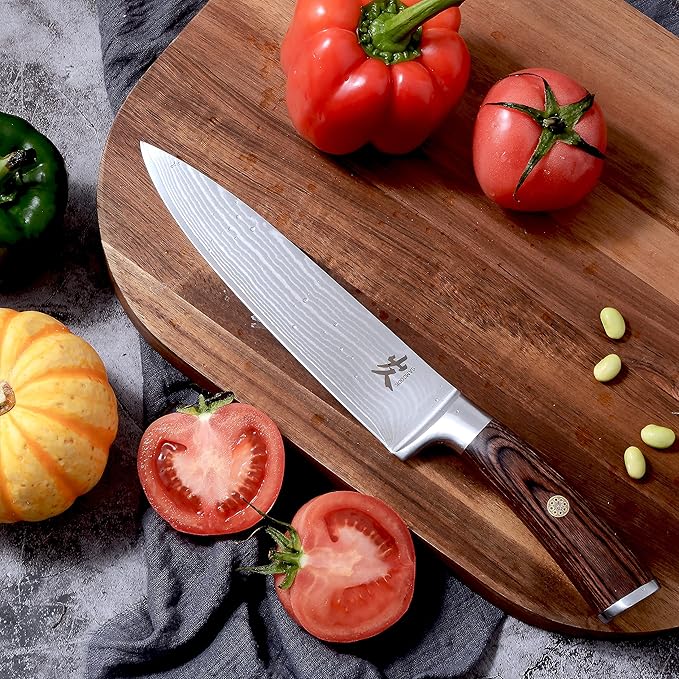 SAMCOOK Damascus Chef Knife - 8 Inch Professional Sharp Kitchen Knife, High Carbon Stainless Steel Meat Sushi Cutting Gyuto knife - Ergonomic Pakkawood Handle with Gift Box