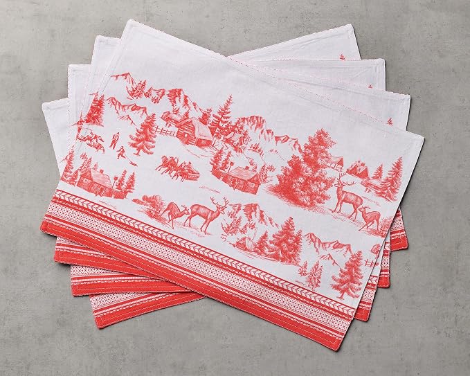Maison d' Hermine Placemats Set of 4 Reusable 100% Cotton (13"x19") | Cloth Place Mats Washable Table Mats for Kitchen Dining Party Wedding Hotel Home Thanksgiving Christmas - Winter Jouy