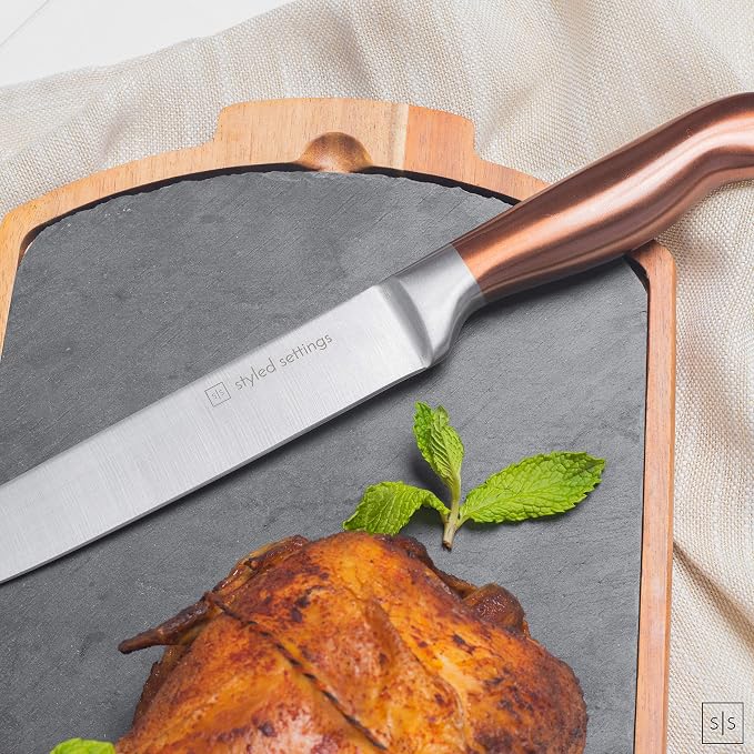 Styled Settings Copper Knife Set with Block & Built-In Sharpener, 14-Piece | Ultra-Sharp Full Tang Kitchen Knives with Block and Sharpener Built-In, Cooking & Prep Essentials, Copper Kitchen Accessories