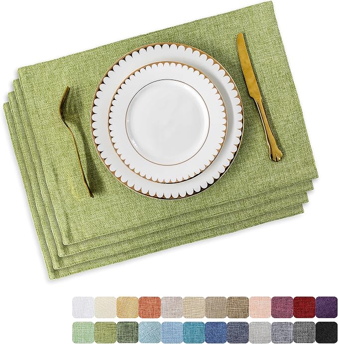 Home Brilliant Green Placemat Set of 4 Washable Place Mats Placemats Heat Resistant Sage Placemat for Dining Table Kitchen Table Mats Dinner Decor, Grass Green