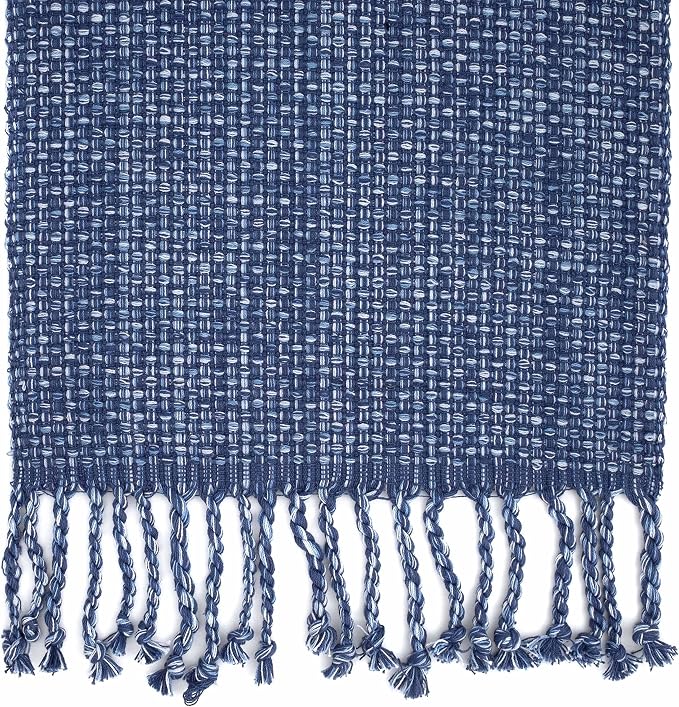 100% Cotton Table Runner for Dining Room Tables Rectangle Two Tone Woven Fabric 72" x 13" Soft Durable Table Runner, Dark Blue - (Pack of 1)