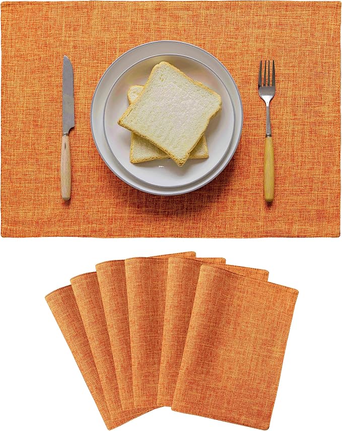 Home Brilliant Cloth Placemats Set of 6 Heat Resistant Dining Table Place Mats for Kitchen Table Party Decorations Decor, 13 x 19 inches, Orange