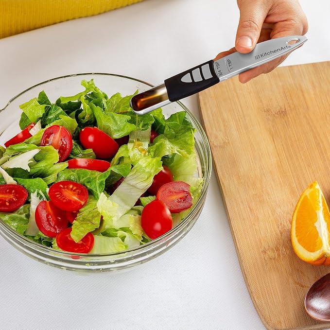 KitchenArt Stainless Steel Pro Sliding Adjust-A-Tablespoon and Teaspoon Set | All In One Measuring Spoons | Declutter Your Kitchen | Measuring Spoon Set | Baking & Cooking Essentials | Easy to Use Spoons