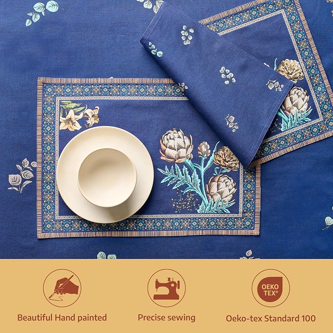 Maison d' Hermine Placemats Set of 4 Reusable 100% Combed Cotton (13"x19") | Cloth Place Mats Washable Table Mats for Kitchen Dining Party Wedding Hotel Home Restaurant Spring Summer - Artichoke