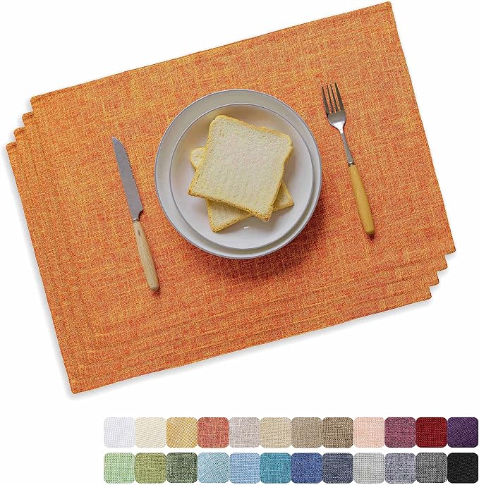Home Brilliant Cloth Placemats Set of 4 Heat Resistant Dining Table Place Mats for Kitchen Table Dinner Party Decorations, 13 x 19 inches, Orange