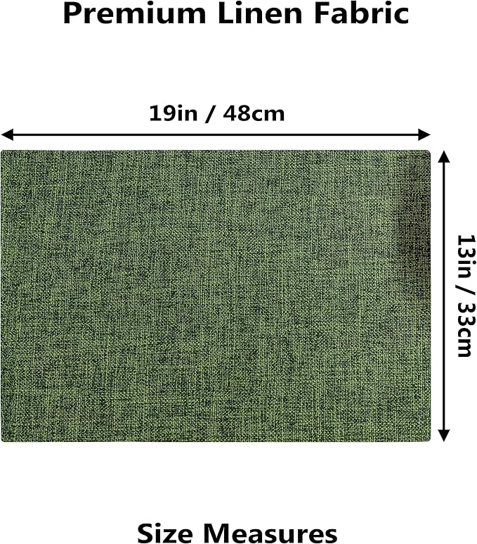 Demetex Dark Green Placemats Set of 8 Decorative Linen Textured Place Mats Heat Resistant Plate Table Mats for Summer Cafe Party Banquet Tables, 13x19 inch, Green