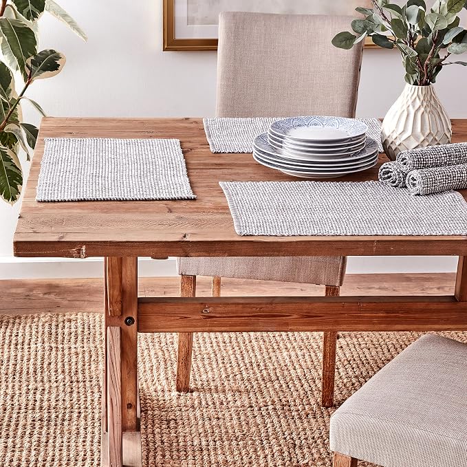 Sweet Home Collection 100% Cotton Placemats for Dining Room Rectangle Two Tone Woven Fabric 13" x 19" Soft Durable Table Mat Set, Set of 4, Gray