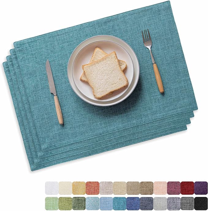 Home Brilliant Teal Placemats Set of 4 Heat Resistant Dining Table Place Mats for Kitchen Table Washable Cloth Placemat, 13 x 19 inches, Peacock