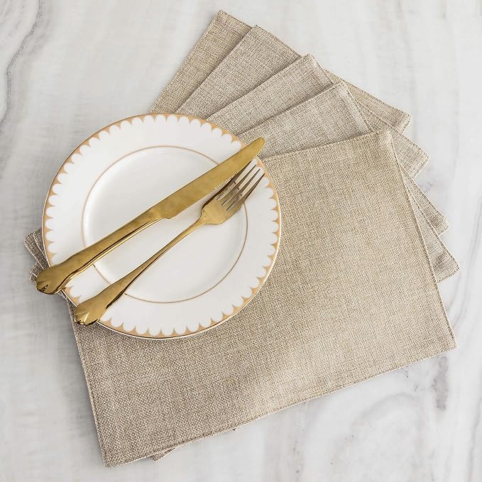 Home Brilliant Placemats Set of 4 Heat Resistant Dining Table Place Mats Plate Mat Cloth Placemats Kitchen Table Mats Indoor Outdoor Dinner, Light Linen