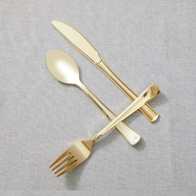 160PCS Gold Plastic Silverware, Disposable Plastic Cutlery/Utensils | Heavy Duty Flatware Kit , 80 Forks, 40 Spoons, 40 Knives , for Party, Wedding, Birthday & Everyday Use