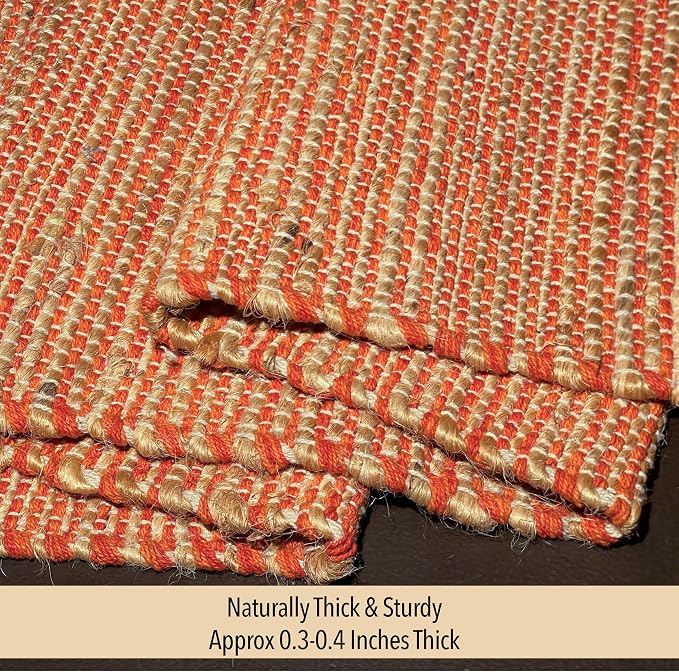 Natural Jute Table Runner 13x72 Inch – Vintage Boho Rustic Table Decor – Handwoven Table Runner in Natural Jute and Rust Orange – Farmhouse Dining or Console Table Accent