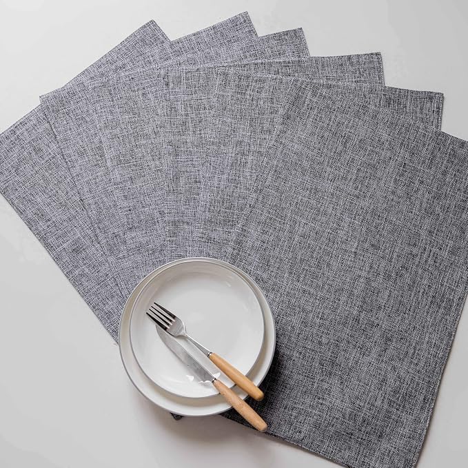 Home Brilliant Linen Placemats Set of 8 Heat Resistant Washable Placemats for Parties Buffet Dinner, 13 x 19 inches, Ash Grey