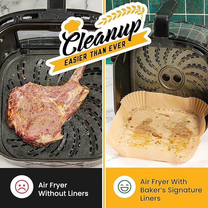250 pcs Air Fryer Liners, Disposable Airfryer Paper Liners | Non-Stick and Oil Proof for Easy Cleanup, Great for Oven, Pans & Baking – 8" Square for 5-8 qt Basket by Baker's Signature