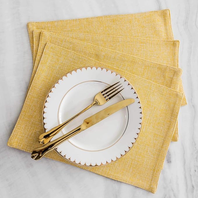 Home Brilliant Cloth Placemats Set of 4 Linen Placemat Washable Heat Resistant Dining Table Place Mats for Kitchen Table Holiday Dinner Decoration, Yellow