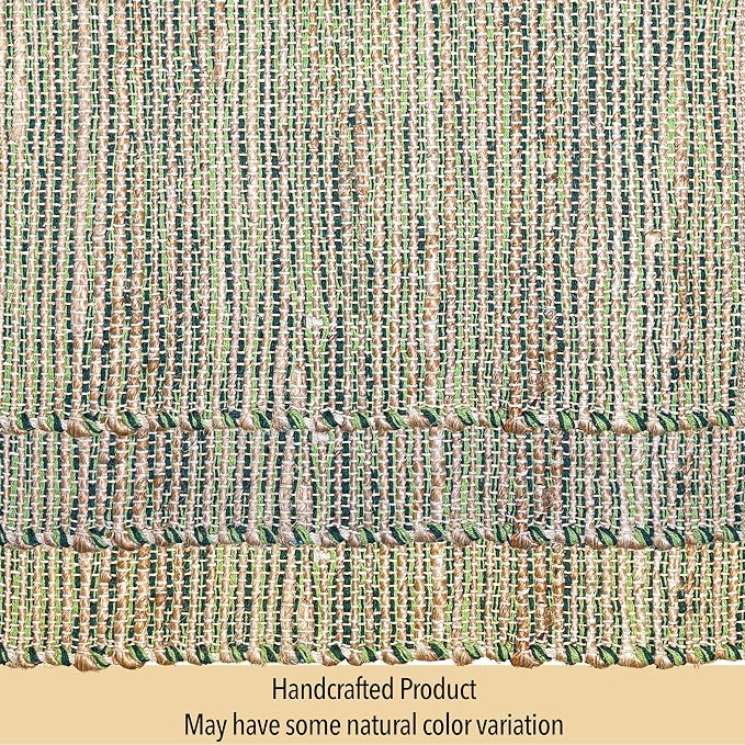 Natural Jute & Green Placemats, Set of 4 – Rustic Handmade Boho Table Mats, 13x19 Inch Dining Table Placemats for Kitchen, Everyday Meals, Holidays, Farmhouse or Modern Table Décor