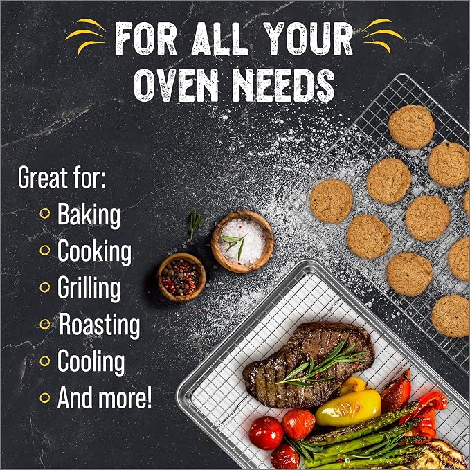 Baking Sheet, 2 Pack Half Sheet Pan with Stainless Steel Wire Rack Set - Easy Clean Cookie Sheets for Baking