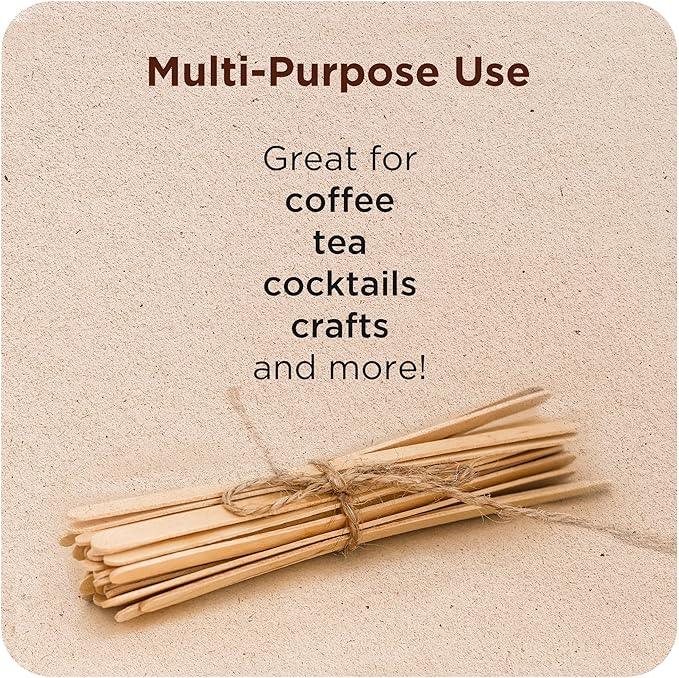 Birch Wood Coffee Stirrers, 7 Inch Round End Wooden Stir Sticks 1000 Pack