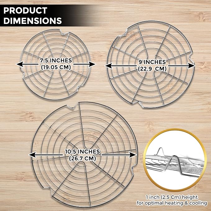 Round Cooling Rack Stainless Steel Steamer Rack Set of 3 | Used for steaming, canning, cooling cakes and lining air fryer or pressure cooker baskets for cooking