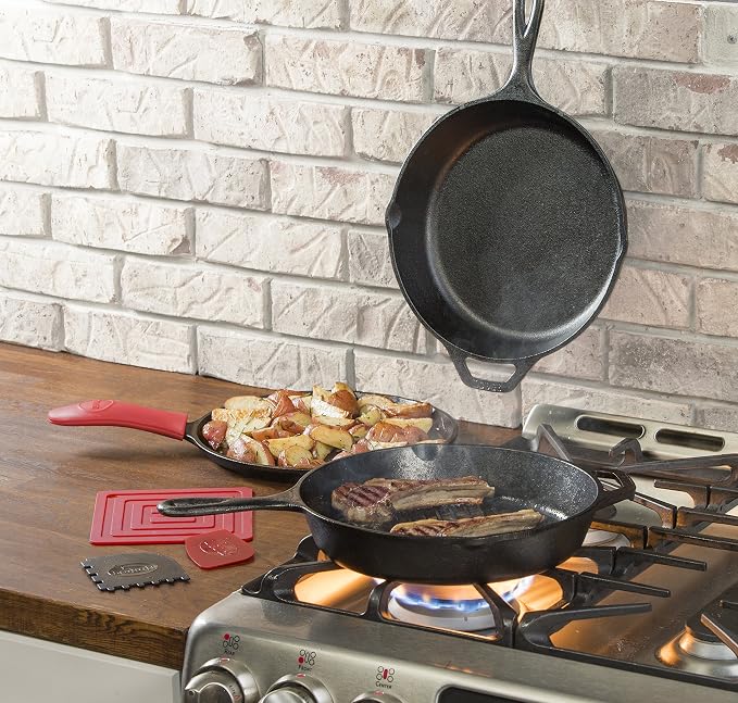 Lodge Cast Iron Set - 7-Piece Set - Pre-Seasoned Kitchen Essentials Set - Skillet, Griddle & Dutch Oven Included - PFAS-Free Non-Toxic Cookware