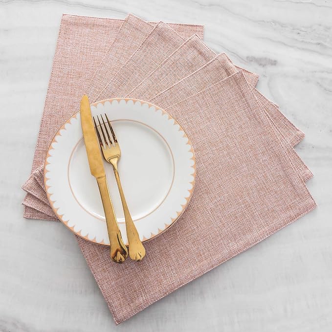 Home Brilliant Placemats Set of 4 Heat Resistant Dining Table Place Mats for Kitchen Table Party Dinner Decorations, 13 x 19 inches, Apricot Pink