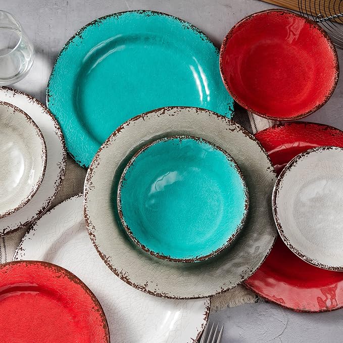 LEHAHA Vintage Melamine Pasta Bowls, Set of 6, 9.25 inch Large Salad Bowls, Unbreakable 100% Melamine Serving Bowls Set for Dinner, 42 oz Wide and Shallow Bowls Set, Dishwasher Safe, Red…