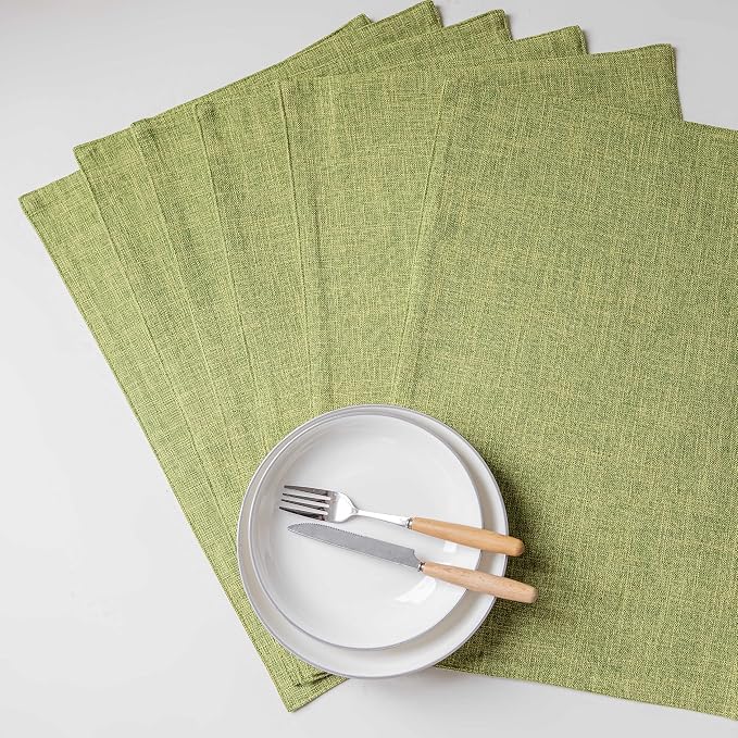 Home Brilliant Green Placemats Set of 8 Washable Place Mats Linen Placemats Heat Resistant Table Mats for Wooden Table Indoor Outdoor Summer Decor, Lime Green