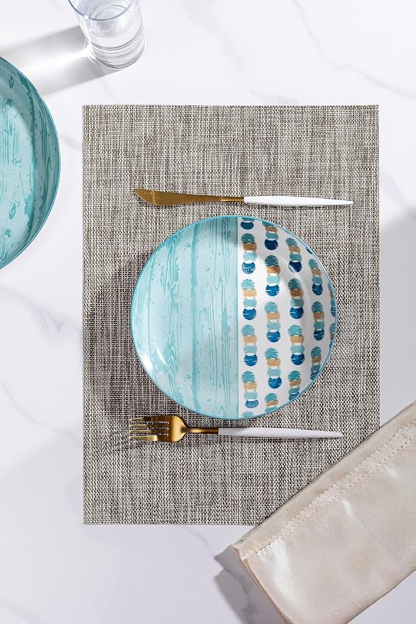 LEXMORE Placemats Set of 6 Vinyl/Plastic Woven Place Mats for Kitchen Table Indoor/Outdoor Washable Placemat Wipeable Dining Table Mats(Cappuccino)