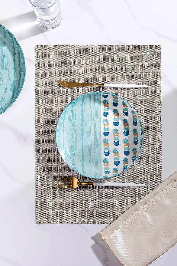 LEXMORE Placemats Set of 8 Vinyl/Plastic Woven Place Mats for Kitchen Table Indoor/Outdoor Washable Placemat Wipeable Dining Table Mats(Cappuccino)