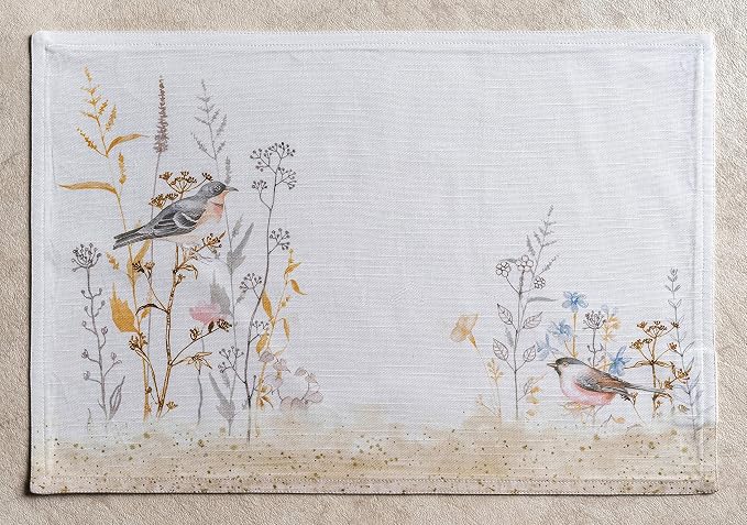 Maison d' Hermine Placemats Set of 4 Reusable 100% Cotton (13"x19") | Cloth Place Mats Washable Table Mats for Kitchen Dining Party Home Restaurant Spring Summer - Meadow Florals - Beige