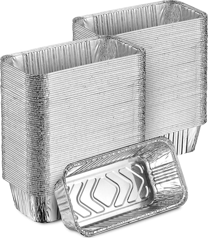 MontoPack Aluminum Disposable Loaf Pans | Deep Standard Size 8.5” x 4.5” Extra Thick Foil Bread Containers for Baking, Food Storage & Takeout | Eco-Friendly & Recyclable | Bulk 100-Pack 2 Pound Trays