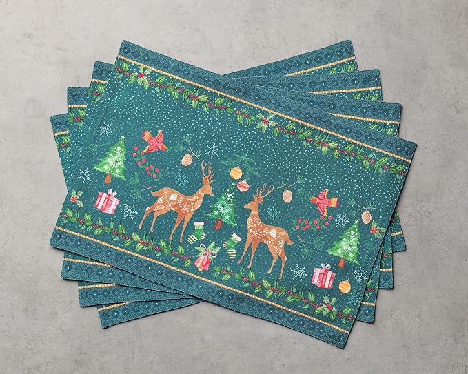 Maison d' Hermine Placemats Set of 4 Reusable 100% Cotton (13"x19") | Cloth Place Mats Washable Table Mats for Kitchen Dining Party Wedding Hotel Home Thanksgiving Christmas - Hygge Christmas