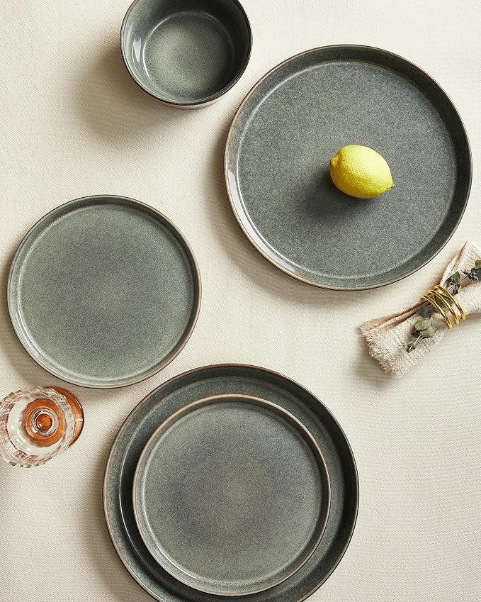 Dinnerware Sets, Microwave Safe Plates and Bowls Sets, Dishes Set for 4, Chip & Scratch Resistant Dinner Set, Reactive Glazed Farmhouse Dishware Sets, Green Wheat