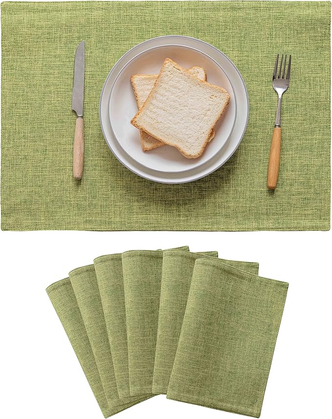 Home Brilliant Green Placemat Set of 6 Washable Place Mats Placemats Heat Resistant Table Mats for Wooden Table Dinner Summer Decor, Lime Green