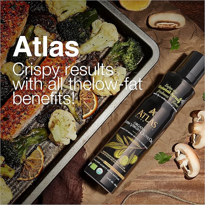 Atlas Organic Extra Virgin Olive Oil Cooking Spray, 5.4 fl oz | Gourmet EVOO, Olive Oil Extra Virgin Dual Spray & Stream For Cooking, Baking & Nonstick Prep, Polyphenol-Rich, Keto-Friendly