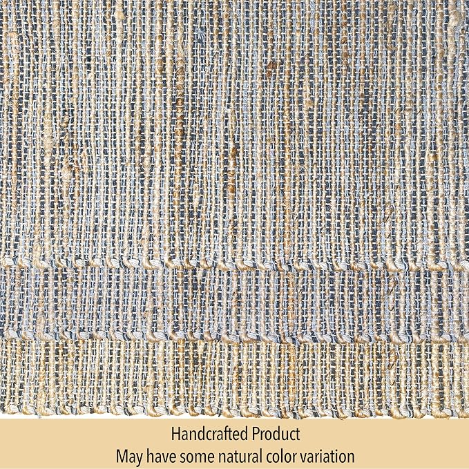 Natural Jute Table Runner 13x48 Inch – Vintage Boho Rustic Table Decor – Handwoven Table Runner in Natural Jute and Grey – Farmhouse Dining or Console Table Accent