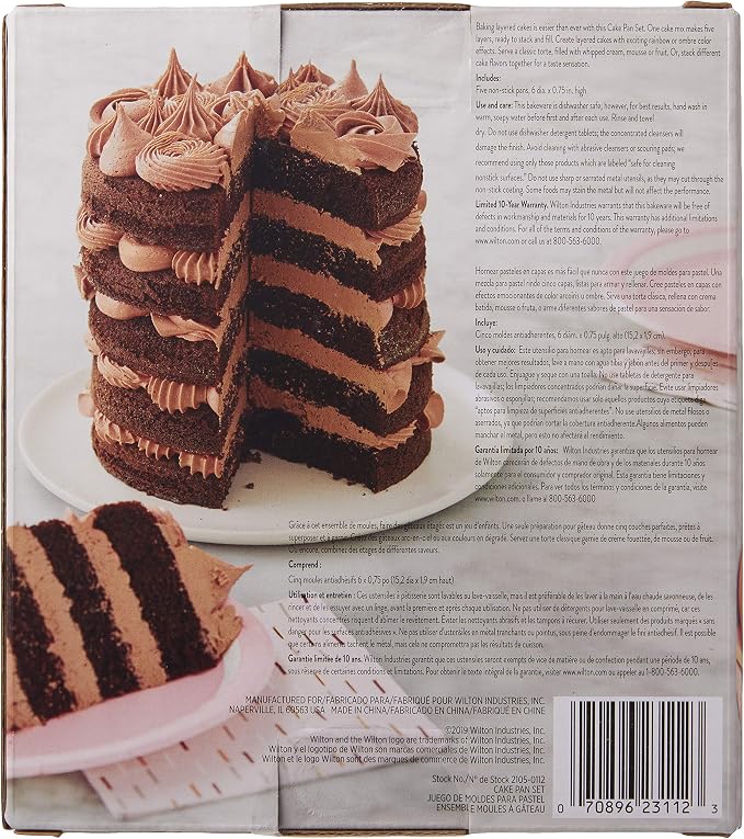 Wilton Easy Layers 5-Piece Layer Cake Pan Set, 6-Inch, Steel (Pack of 4)