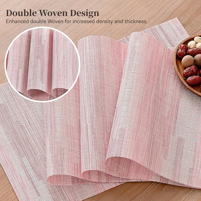 Leetaltree Misty Rose Placemats Set of 12 - Heat Resistant Non-Slip Place mats for Dining Table, Washable Durable PVC Vinyl Woven Table Mats（Misty Rose, 12）